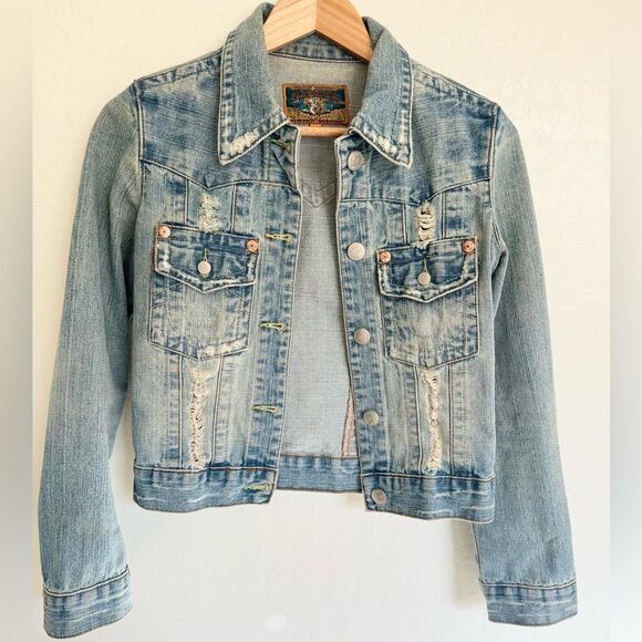 True Religion distressed jean jacket size Medium (small) - Picture 1 of 5